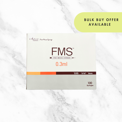 FMS 32G Fine Micro Syringe 32G 8mm 0.3ml - Pk 100